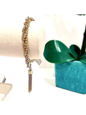 J. CREW Modern Sparkle Gold & Crystal Braided Tennis Tassel Bracelet NWT​